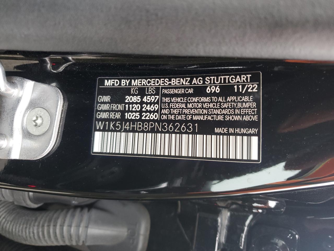 2023 MERCEDES-BENZ CLA 250 4MATIC VIN:W1K5J4HB8PN362631