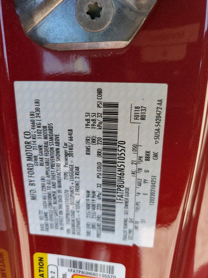 2022 FORD MUSTANG VIN:1FATP8UH6N5105570