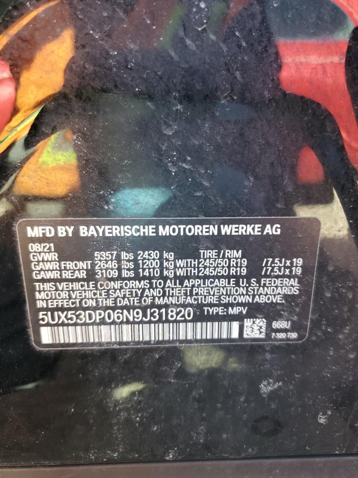 2022 BMW X3 XDRIVE30I VIN:5UX53DP06N9J31820