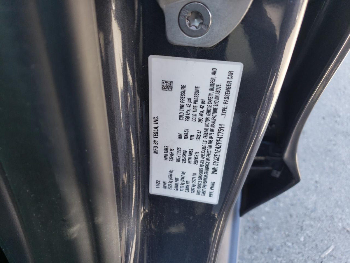 2023 TESLA MODEL 3 VIN:5YJ3E1EA2PF417511