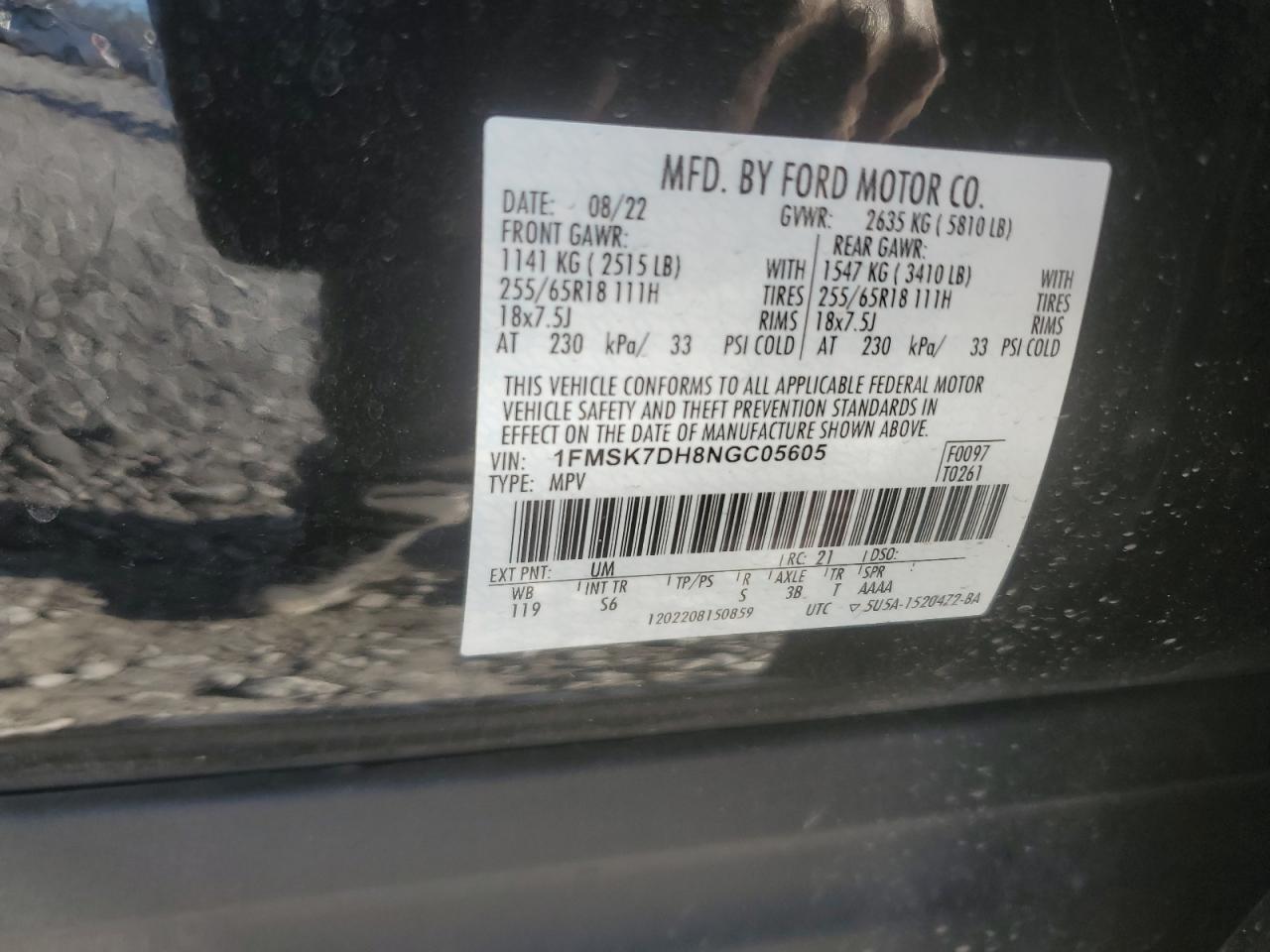 2022 FORD EXPLORER XLT VIN:1C4JJXP64NW192452