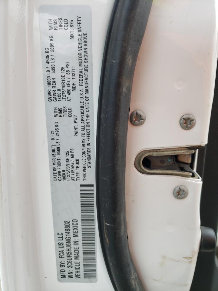 2022 RAM 2500 TRADESMAN VIN:3C6UR5HJ6NG149802