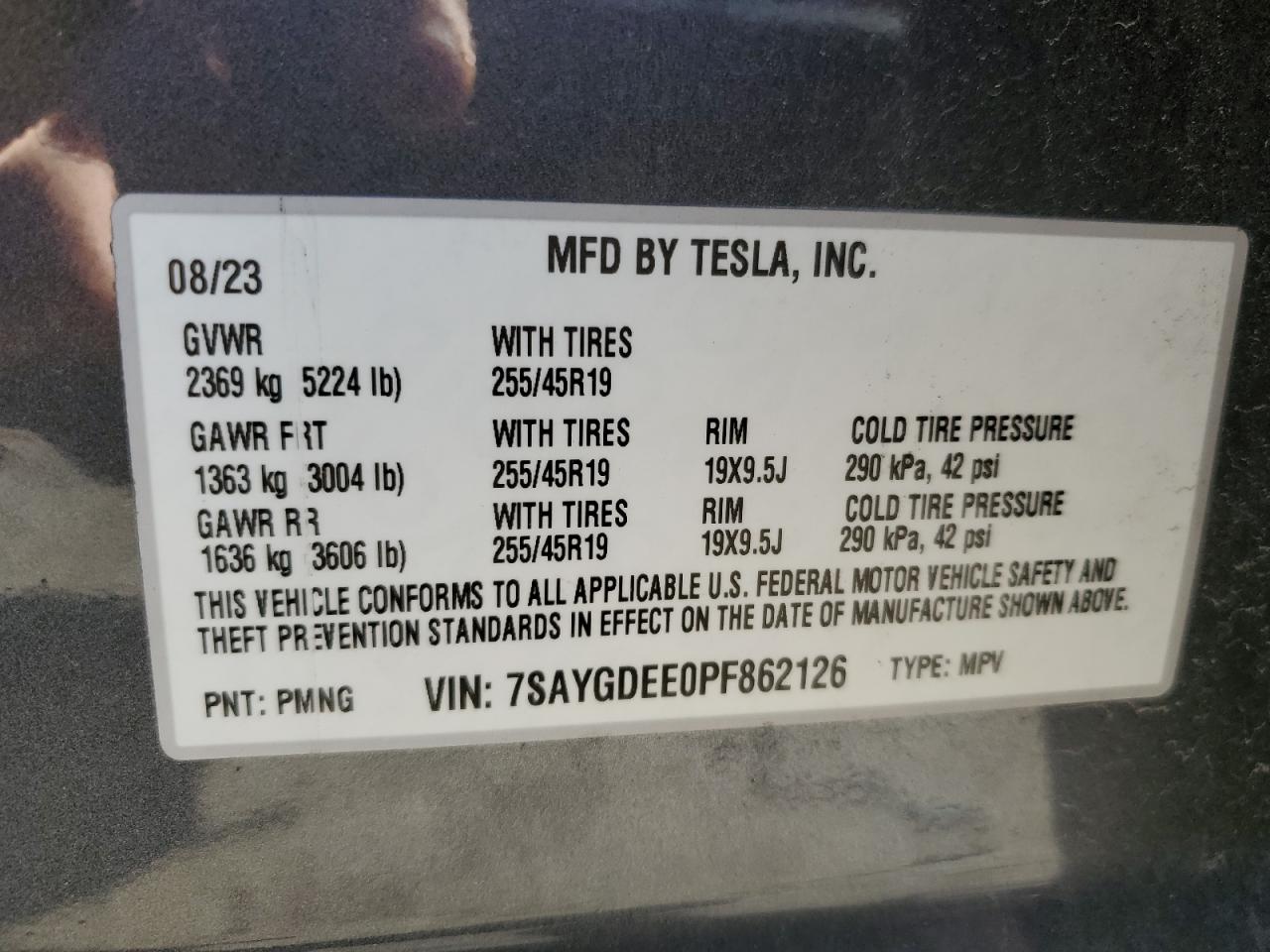 2023 TESLA MODEL Y VIN:7SAYGDEE0PF862126