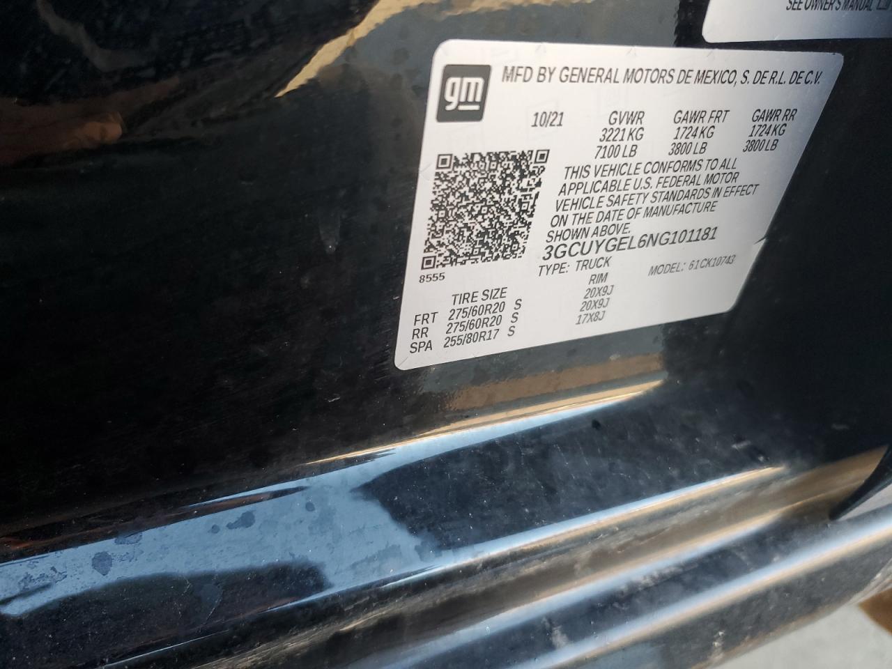 2022 CHEVROLET SILVERADO LTD K1500 LTZ VIN:3GCUYGEL6NG101181