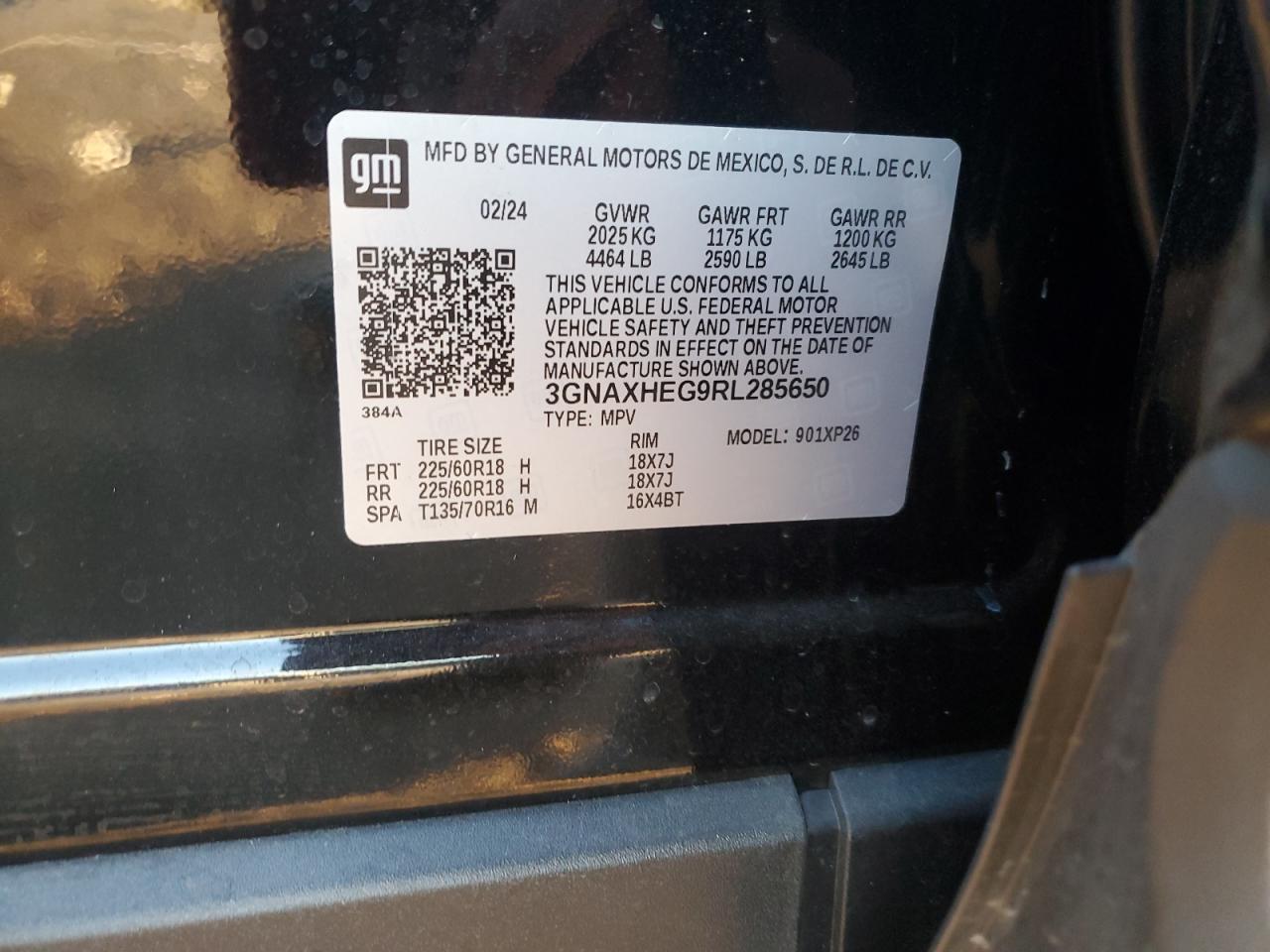 2024 CHEVROLET EQUINOX LS VIN:3GNAXHEG9RL285650