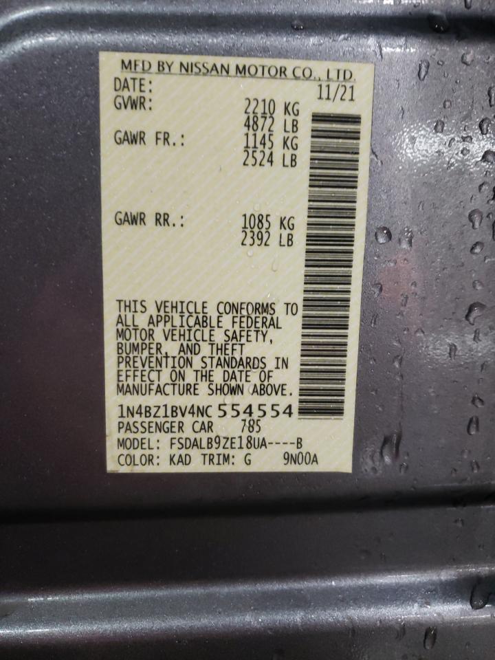 2022 NISSAN LEAF S PLUS VIN:1N4BZ1BV4NC554554