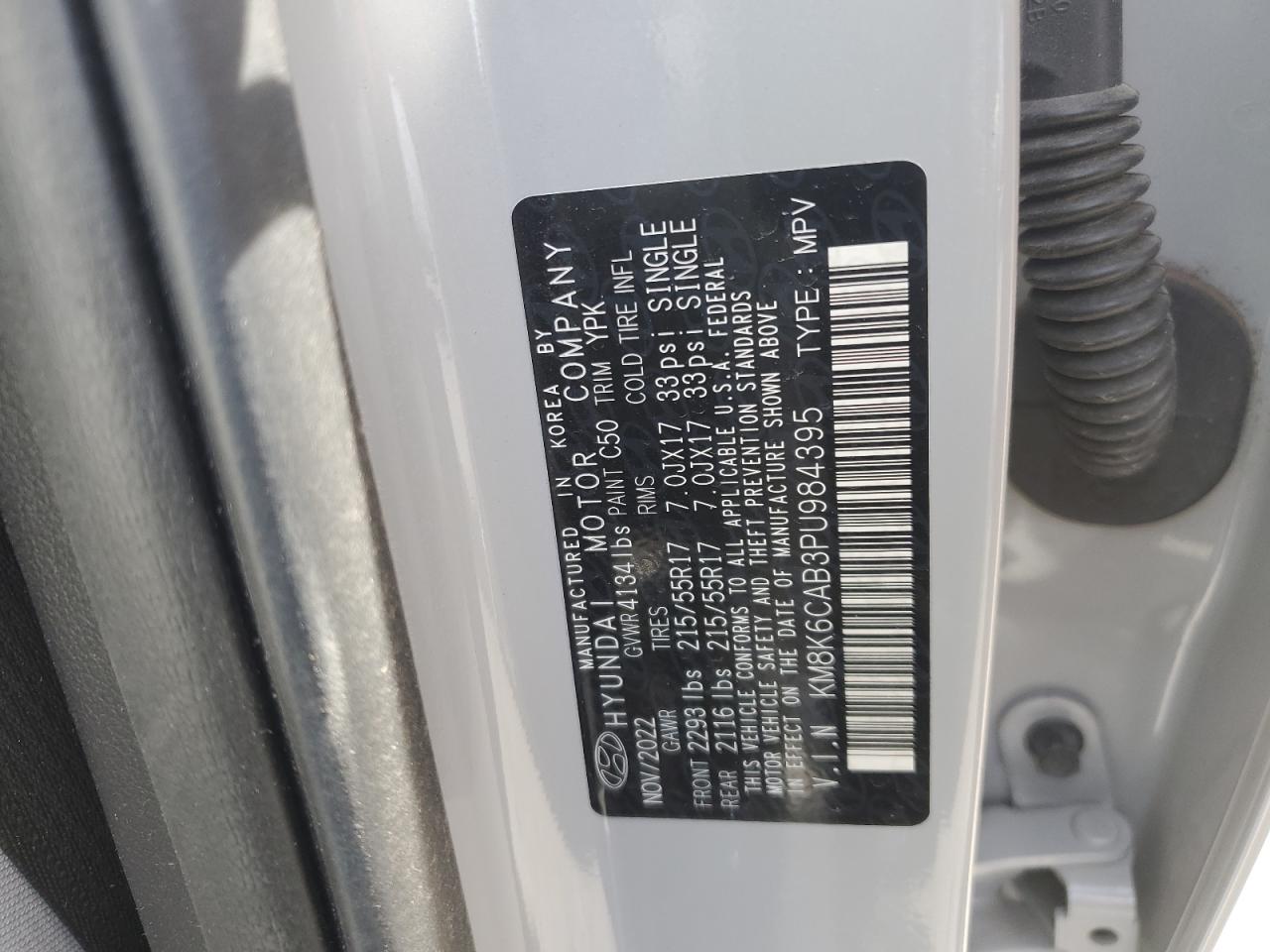 2023 HYUNDAI KONA SEL VIN:KM8K6CAB3PU984395