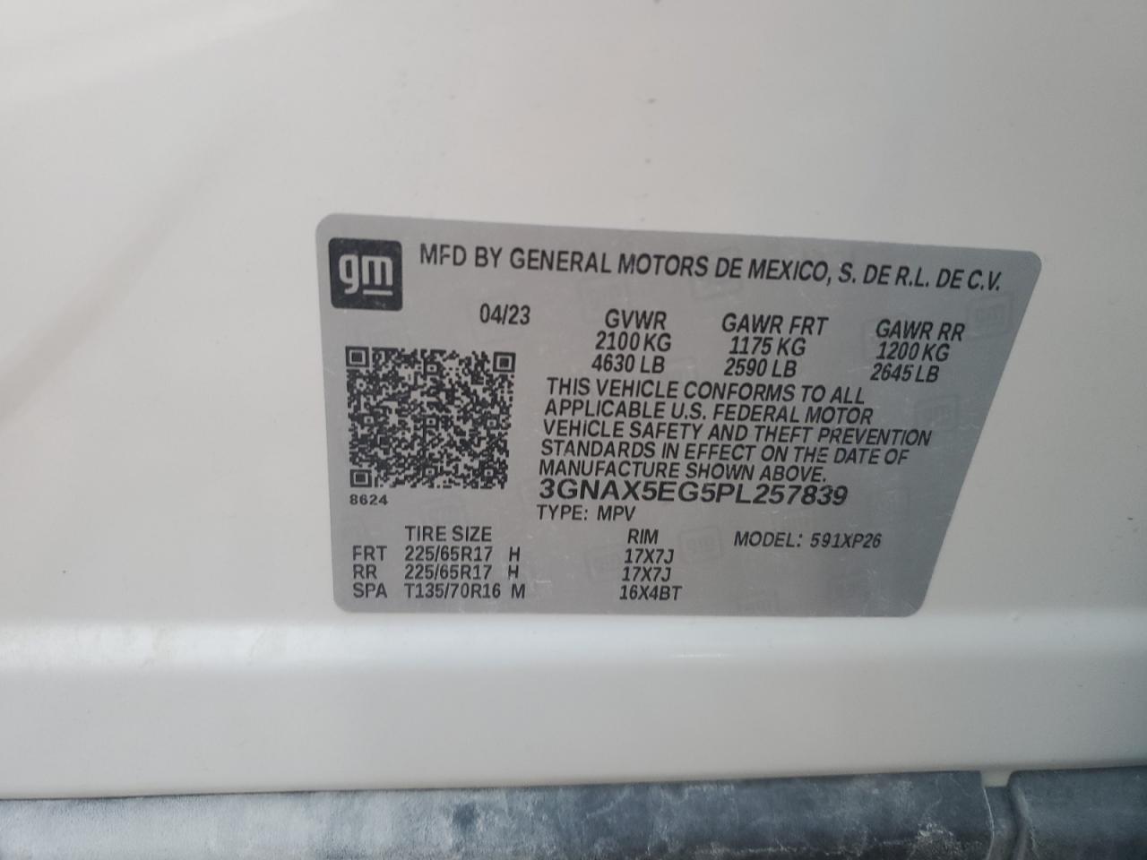 2023 CHEVROLET EQUINOX LS VIN:3GNAX5EG5PL257839