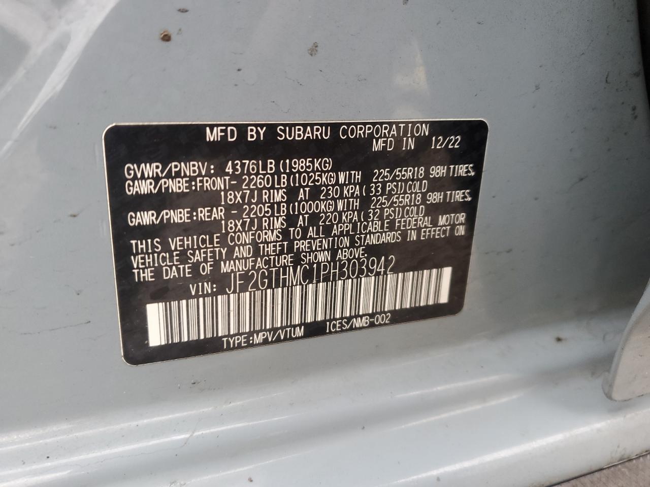 2023 SUBARU CROSSTREK LIMITED VIN:JF2GTHMC1PH303942