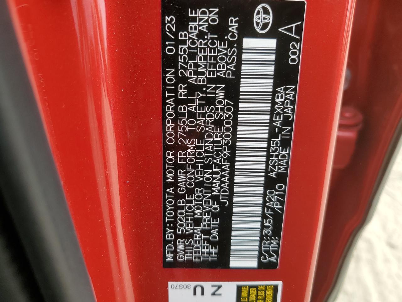 2023 TOYOTA CROWN XLE VIN:JTDAAAAF9P3000307