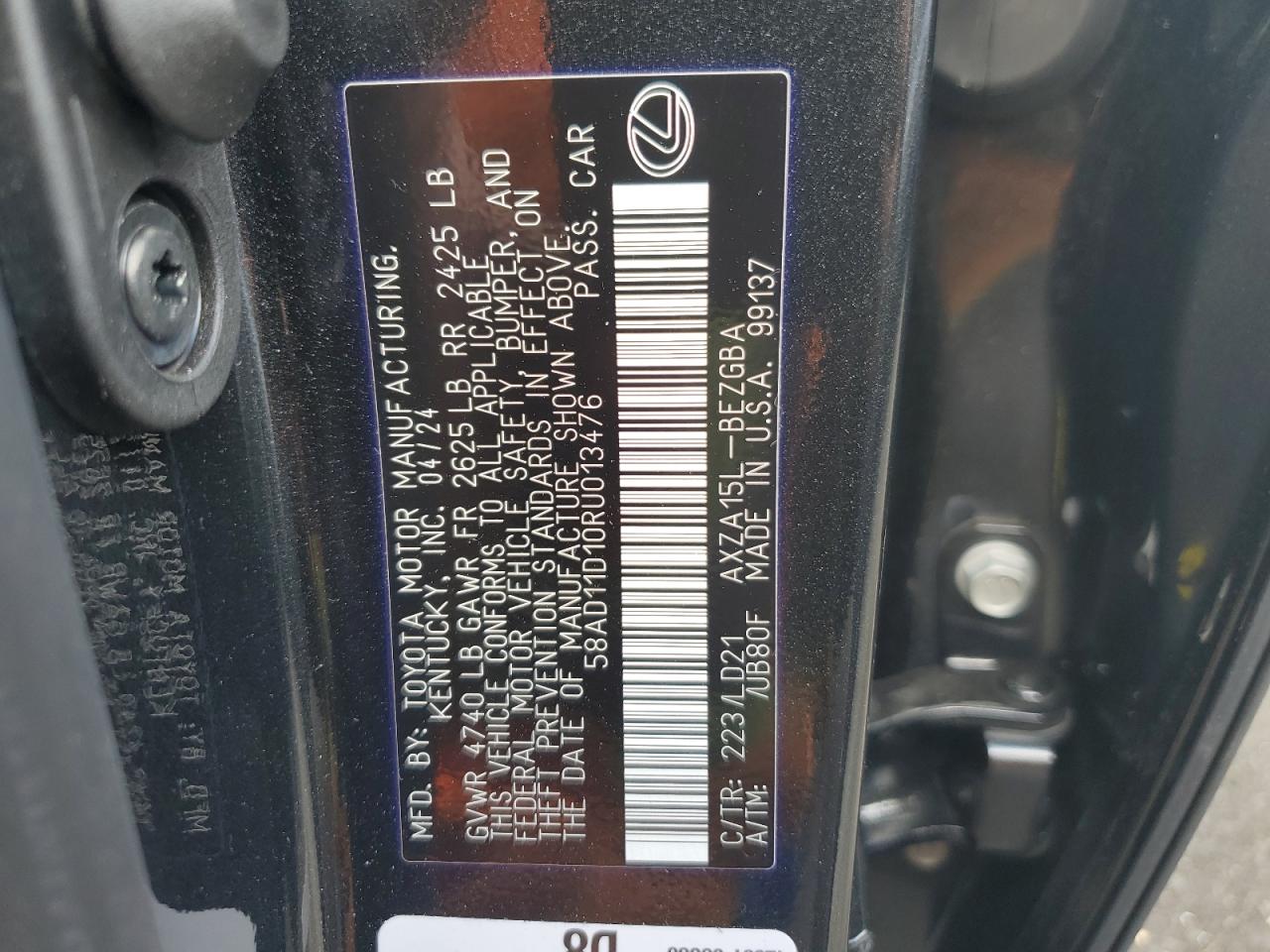 2024 LEXUS ES 250 BASE VIN:58AD11D10RU013476