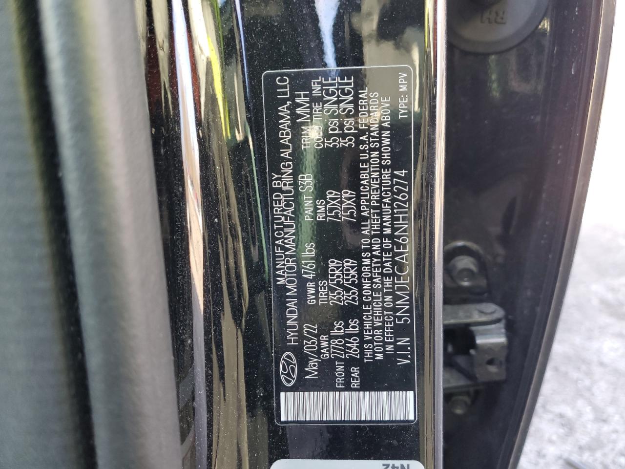 2022 HYUNDAI TUCSON LIMITED VIN:5NMJECAE6NH126274