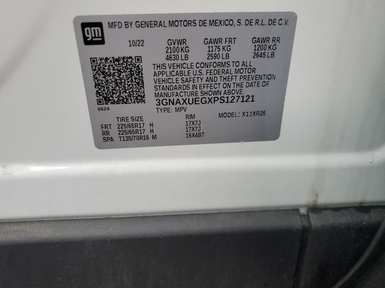 2023 CHEVROLET EQUINOX LT VIN:3GNAXUEGXPS127121