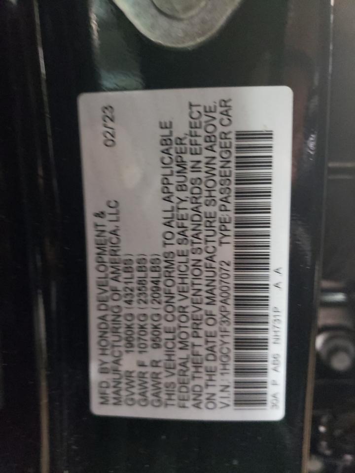 2023 HONDA ACCORD EX VIN:1HGCY1F3XPA007072
