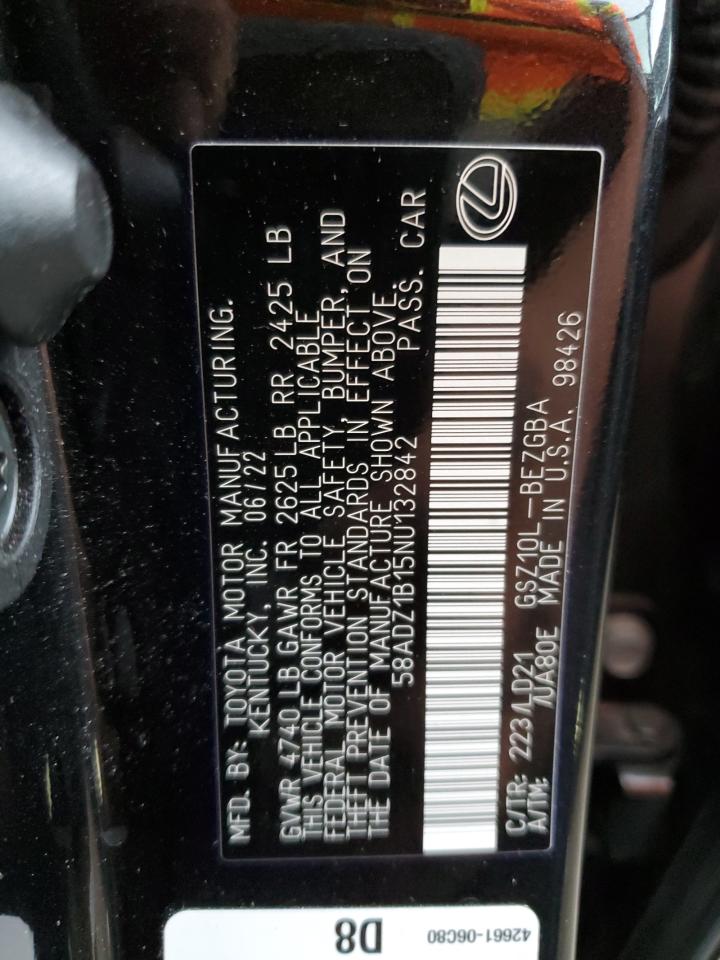 2022 LEXUS ES 350 BASE VIN:58ADZ1B15NU132842