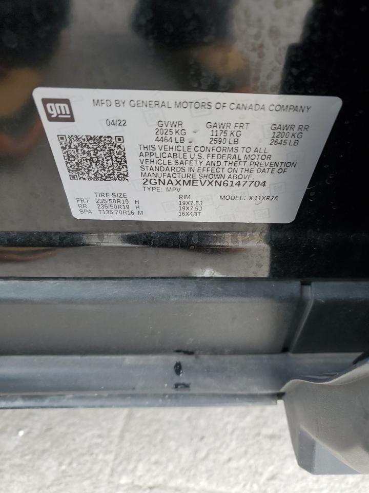 2022 CHEVROLET EQUINOX RS VIN:2GNAXMEVXN6147704