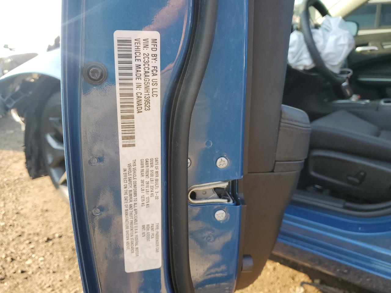 2022 CHRYSLER 300 TOURING VIN:2C3CCAAG5NH139523