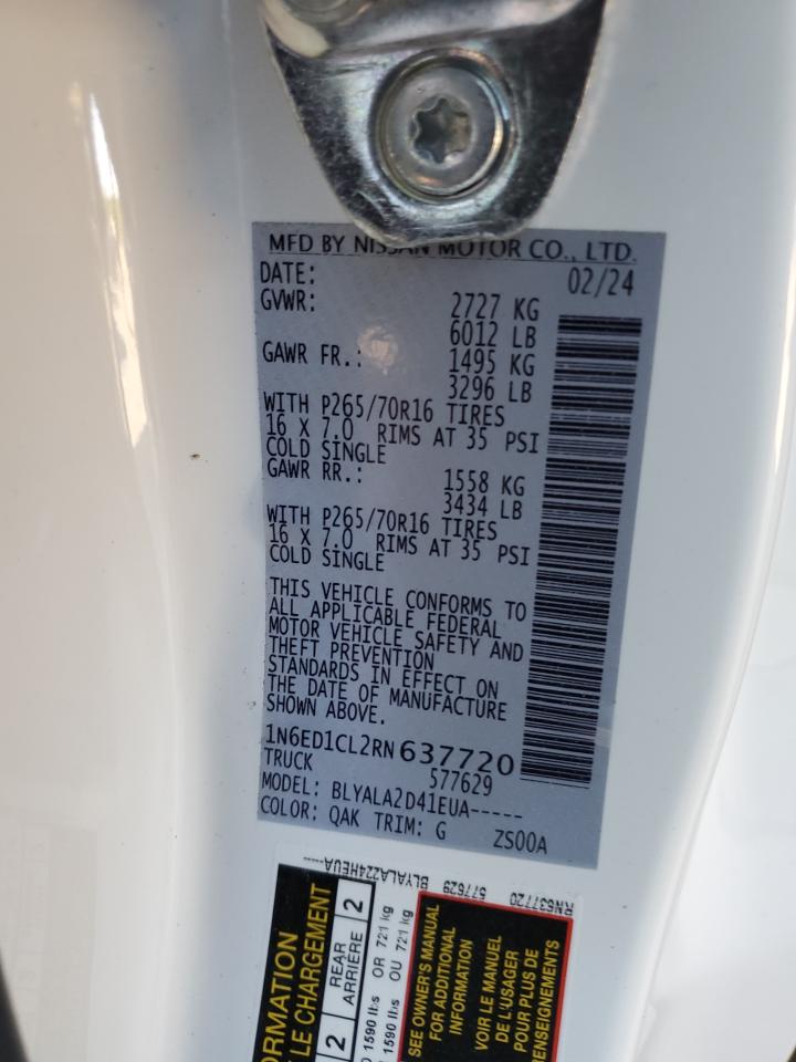 2024 NISSAN FRONTIER S VIN:1N6ED1CL2RN637720