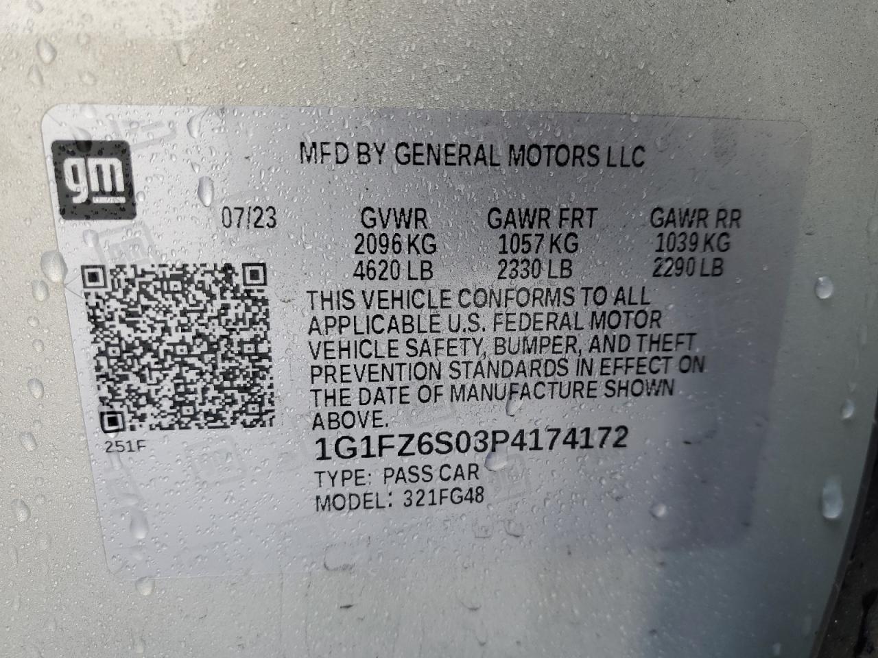 2023 CHEVROLET BOLT EUV PREMIER VIN:1G1FZ6S03P4174172