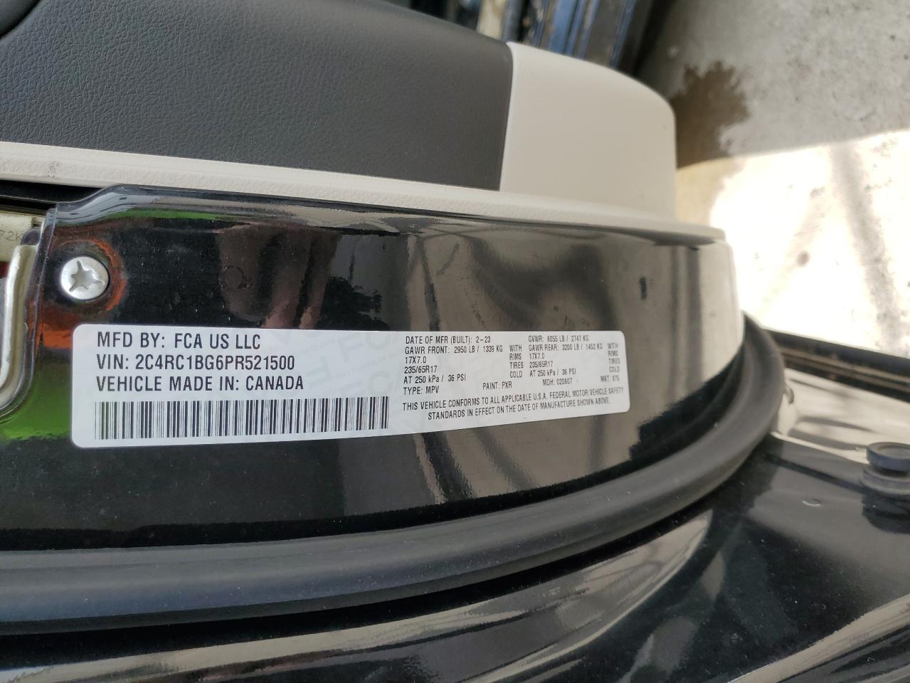 2023 CHRYSLER PACIFICA TOURING L VIN:2C4RC1BG6PR521500