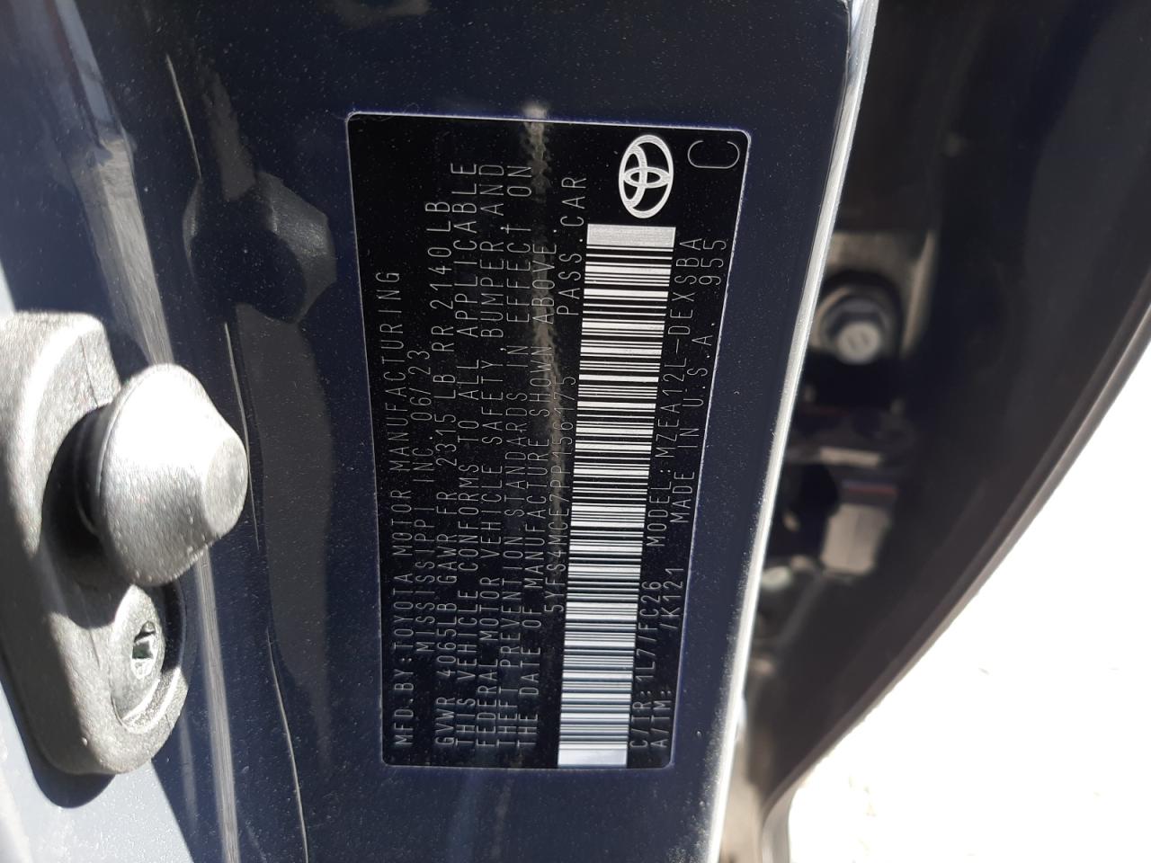 2023 TOYOTA COROLLA SE VIN:5YFS4MCE7PP156175