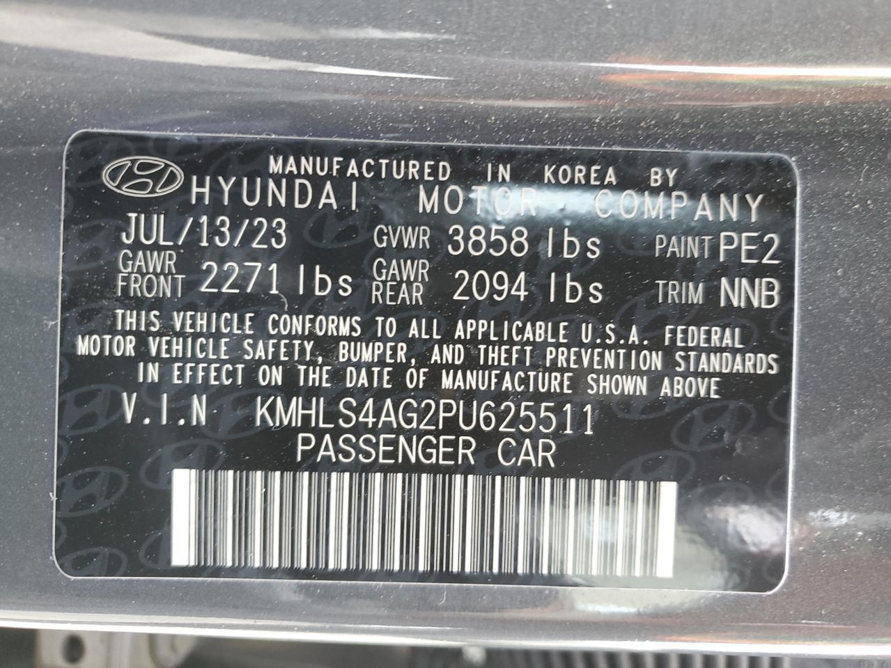 2023 HYUNDAI ELANTRA SEL VIN:KMHLS4AG2PU625511