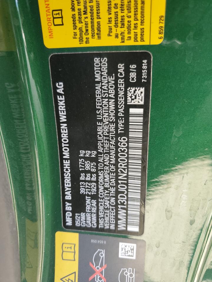 2022 MINI COOPER SE VIN:WMW13DJ01N2R00366