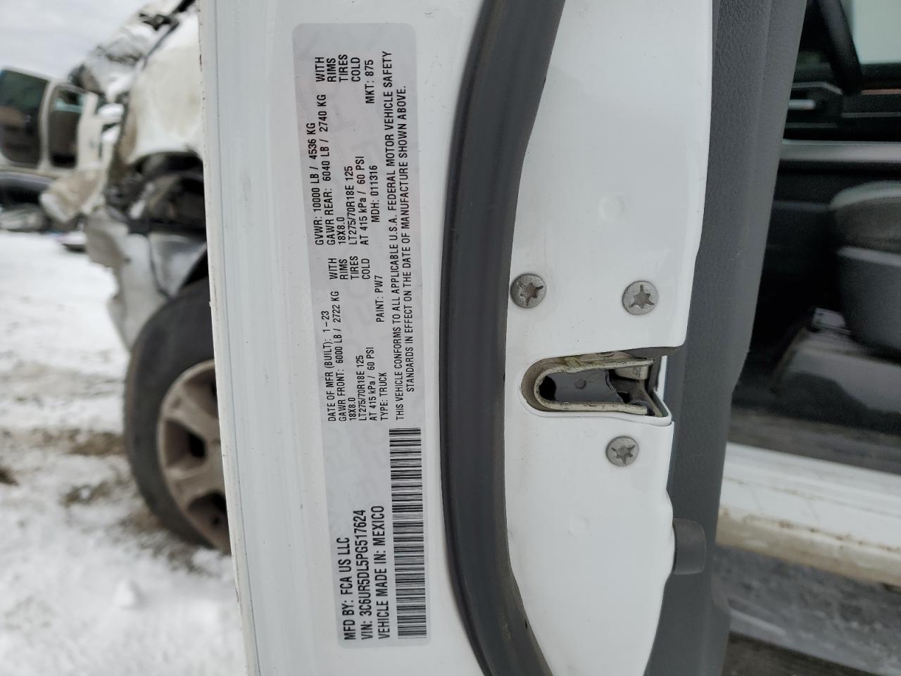 2023 RAM 2500 BIG HORN VIN:3C6UR5DL5PG517624