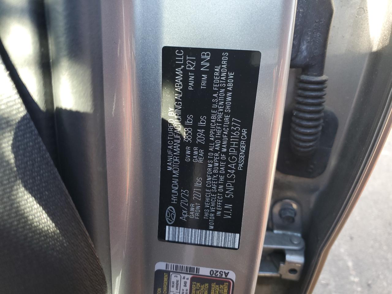 2023 HYUNDAI ELANTRA SEL VIN:5NPLS4AG1PH116377