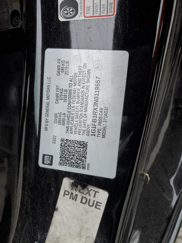 2022 CHEVROLET CAMARO LS VIN:1G1FB1RX3N0119557