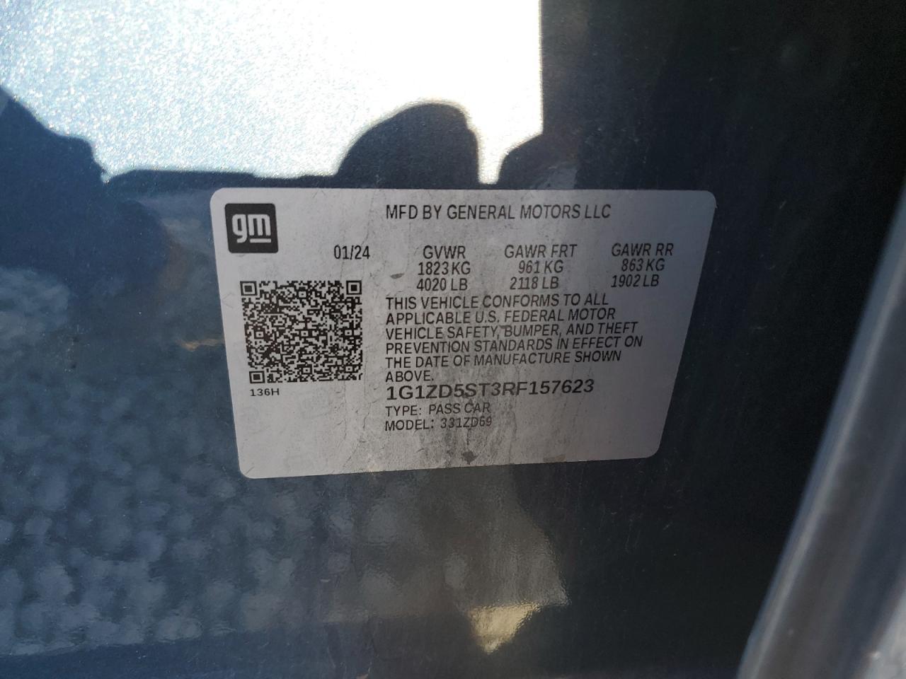 2024 CHEVROLET MALIBU LT VIN:1G1ZD5ST3RF157623