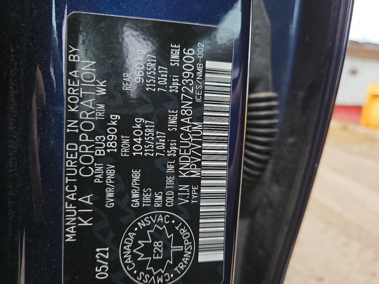 2022 KIA SELTOS S VIN:KNDEUCAA8N7239006