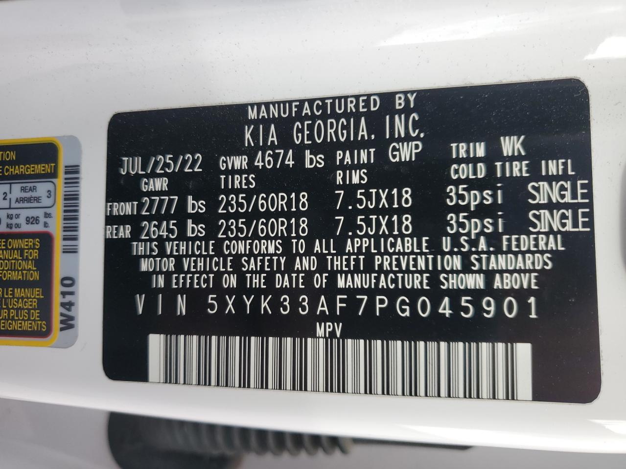 2023 KIA SPORTAGE EX VIN:5XYK33AF7PG045901