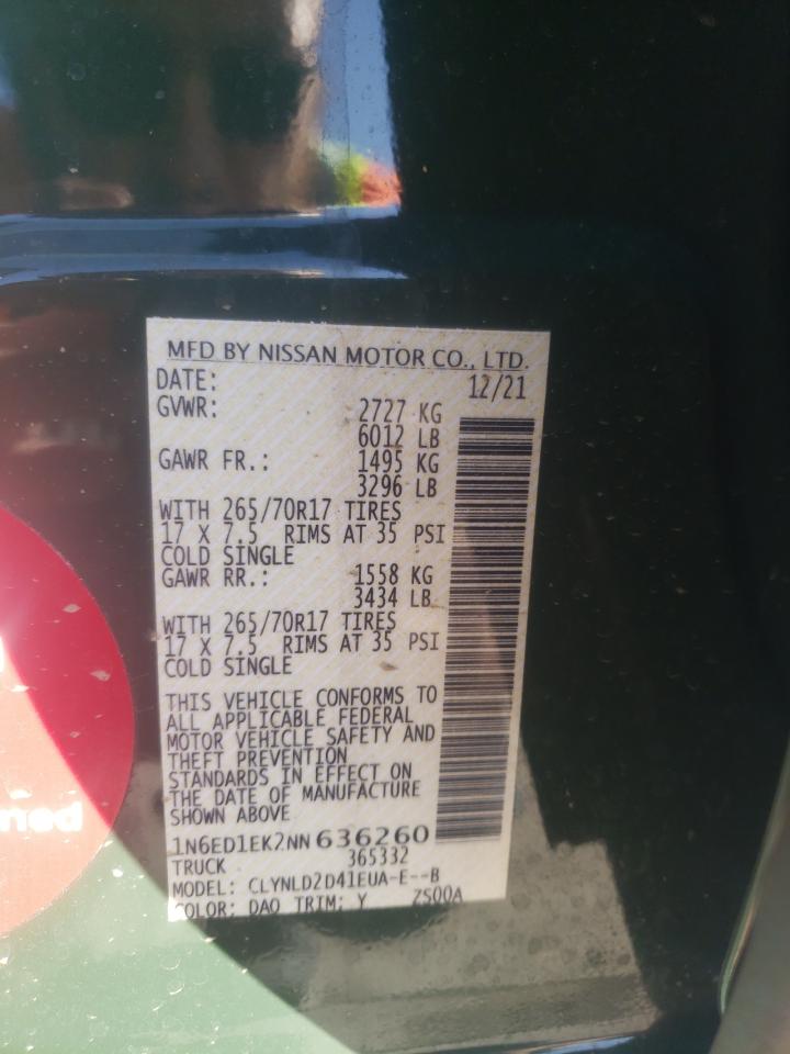 2022 NISSAN FRONTIER S VIN:1N6ED1EK2NN636260