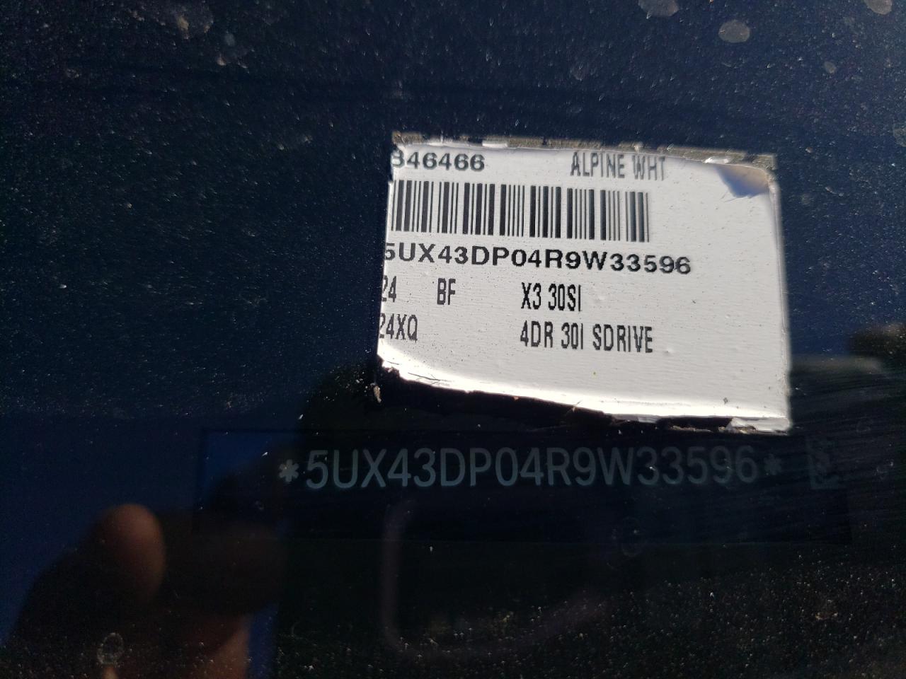 2024 BMW X3 SDRIVE30I VIN:5UX43DP04R9W33596