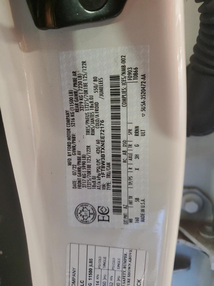 2022 FORD F350 SUPER DUTY VIN:1FT8W3BTXNEE72176