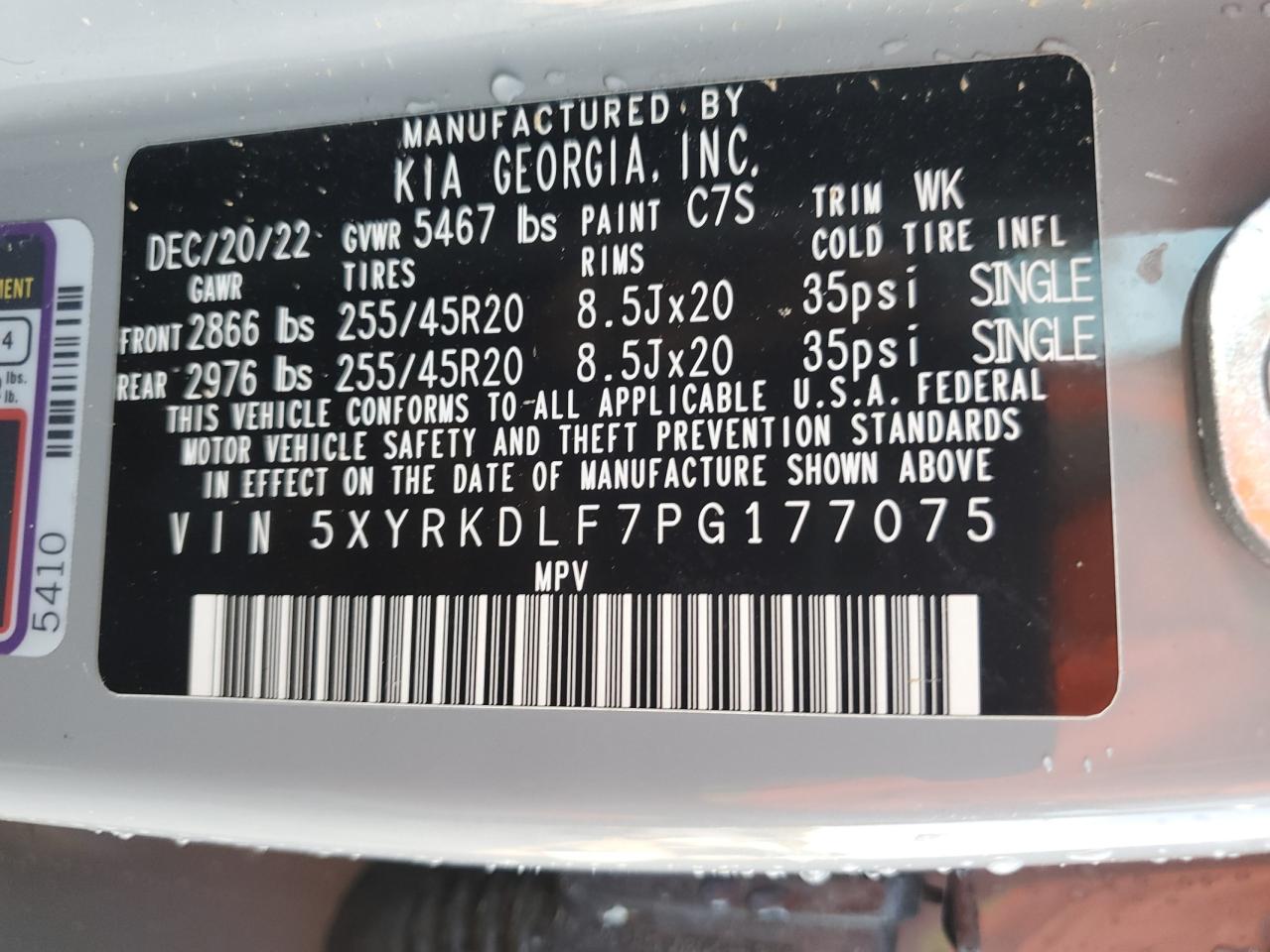 2023 KIA SORENTO SX VIN:5XYRKDLF7PG177075