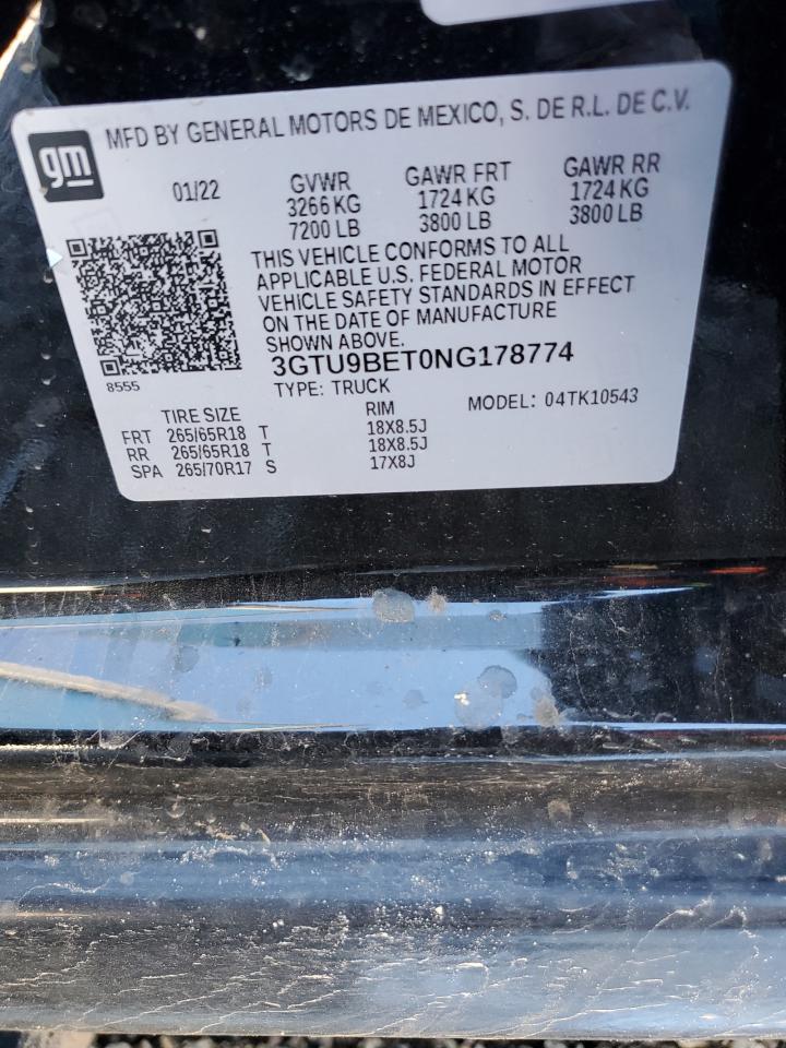 2022 GMC SIERRA LIMITED K1500 SLE VIN:3GTU9BET0NG178774