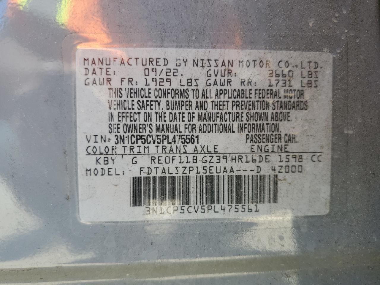 2023 NISSAN KICKS SV VIN:3N1CP5CV5PL475561