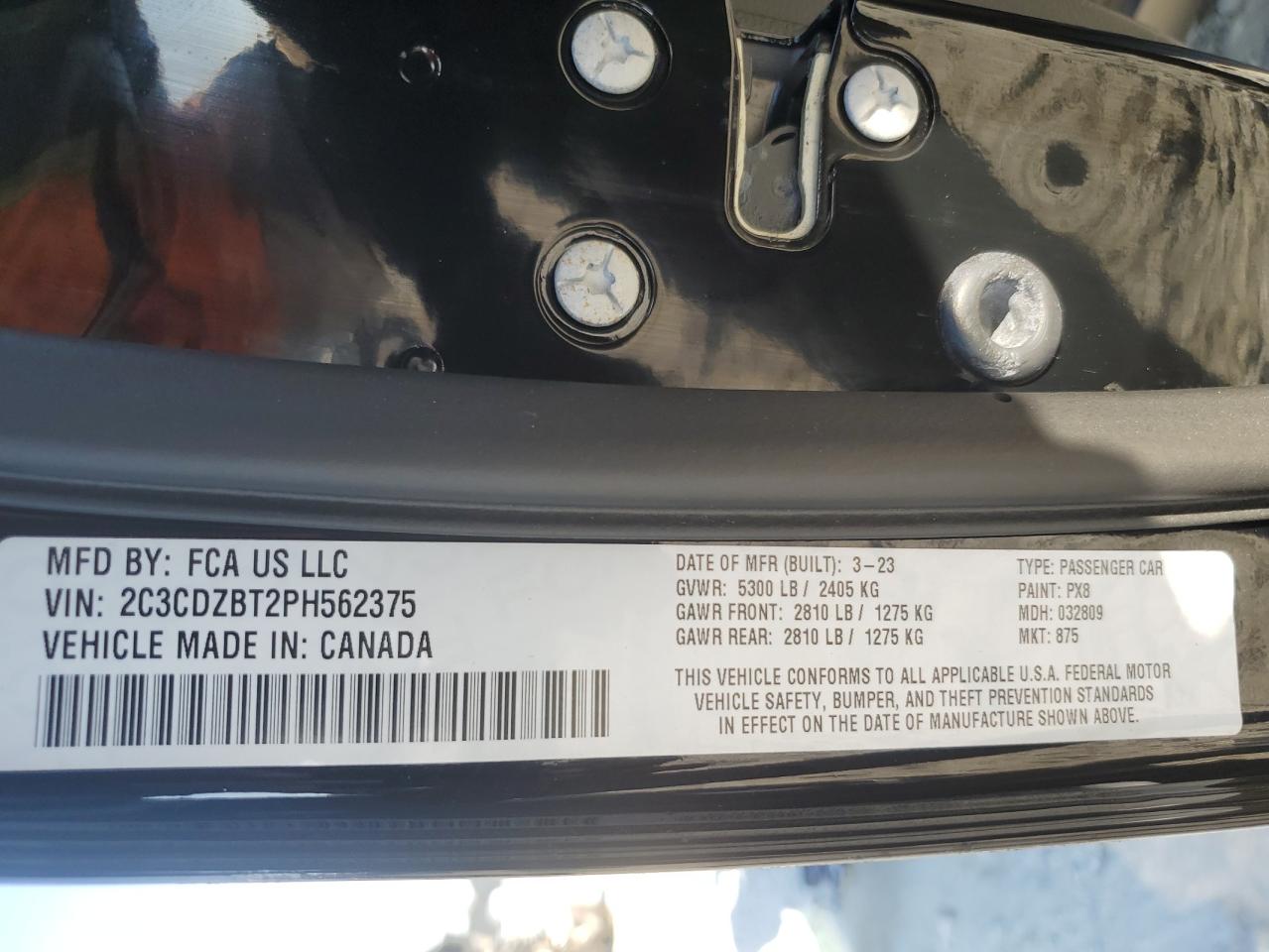 2023 DODGE CHALLENGER R/T VIN:2C3CDZBT2PH562375