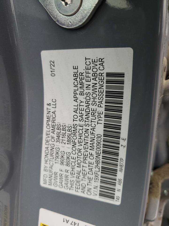 2022 HONDA CIVIC SPORT VIN:19XFL2H80NE009030