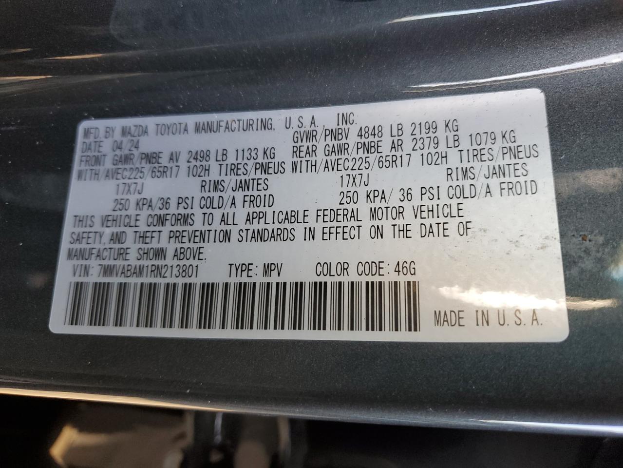 2024 MAZDA CX-50 SELECT VIN:7MMVABAM1RN213801