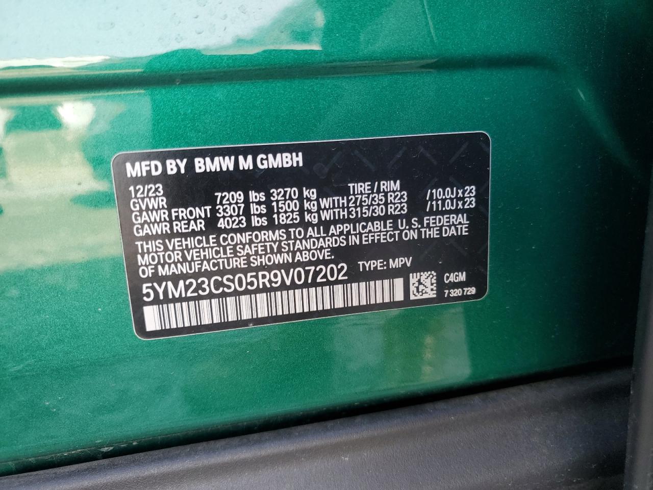 2024 BMW XM VIN:5YM23CS05R9V07202