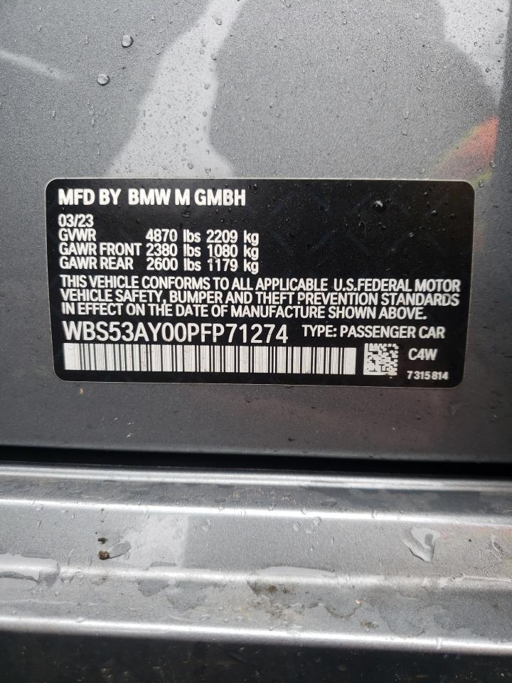 2023 BMW M3 VIN:WBS53AY00PFP71274