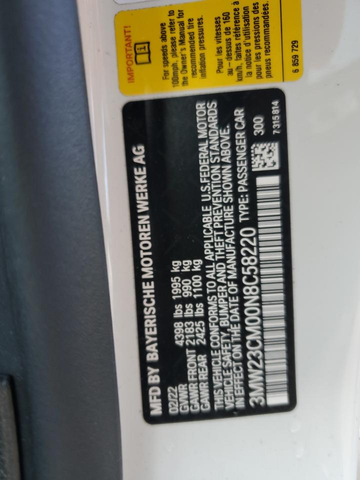 2022 BMW 230I VIN:3MW23CM00N8C58220