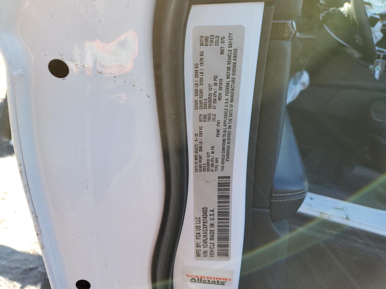 2023 JEEP GRAND CHEROKEE L LAREDO VIN:1C4RJKAGXP8743403