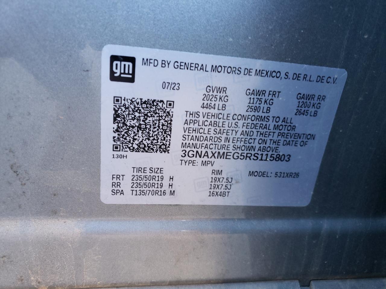 2024 CHEVROLET EQUINOX RS VIN:3GNAXMEG5RS115803