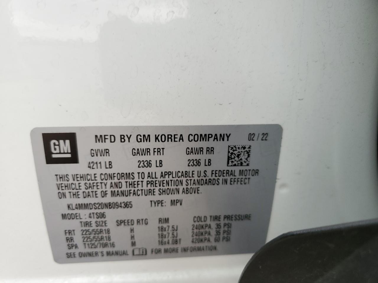 2022 BUICK ENCORE GX SELECT VIN:KL4MMDS20NB094365