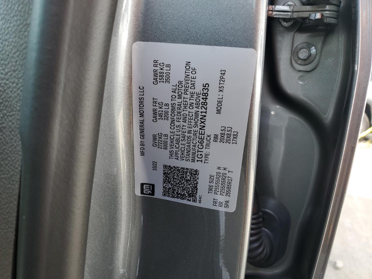 2022 GMC CANYON DENALI VIN:1GTG6EENXN1284835