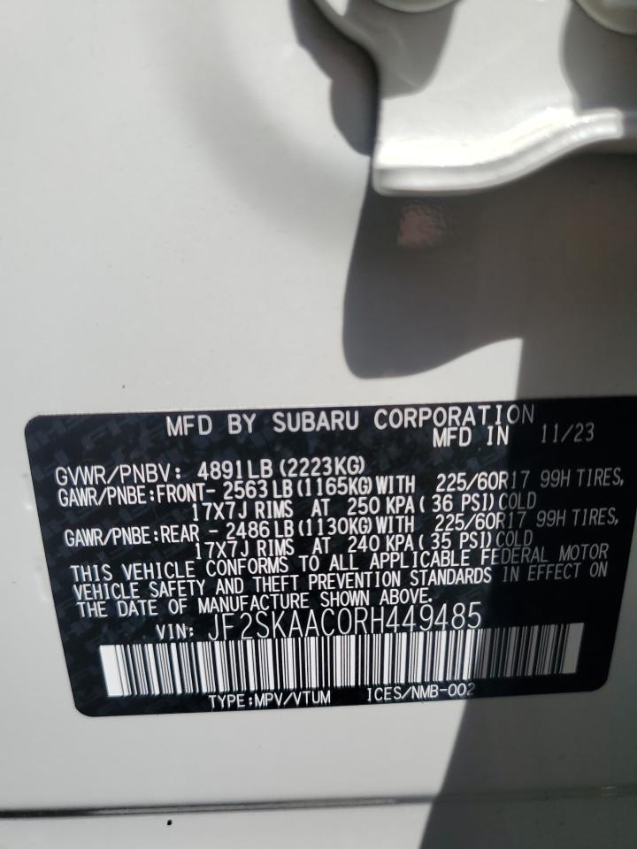 2024 SUBARU FORESTER VIN:JF2SKAAC0RH449485